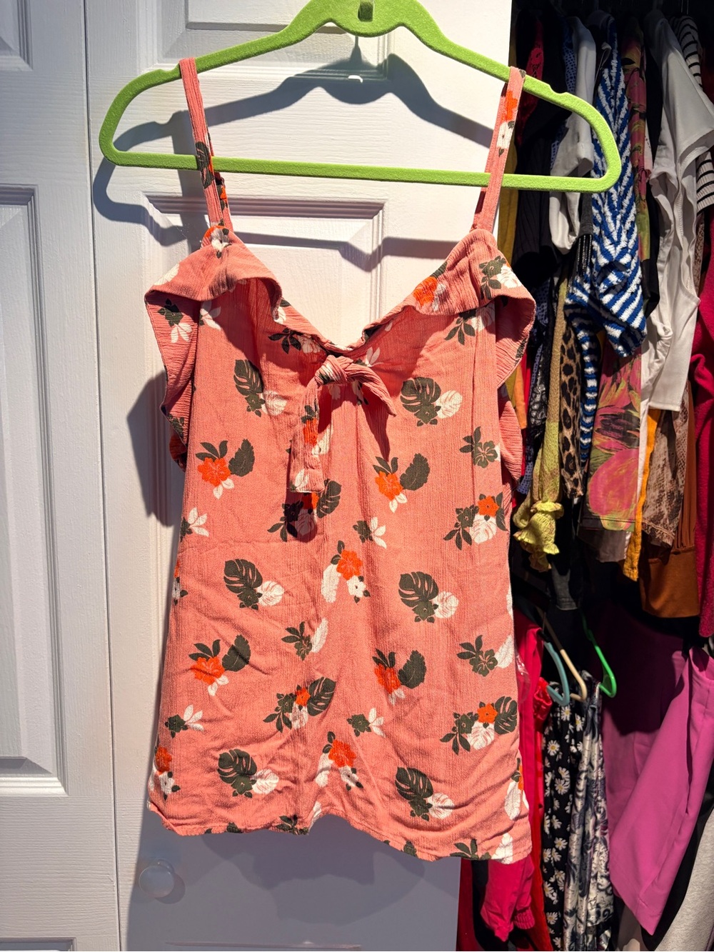 BOGO EVRI Coral Pink Floral Tie-Front Camisole